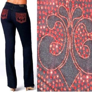 NEW Dereon Beyonce Stud Y2K Rhinestone RED SPARKLE Stretch Jeans 14 W PLUS